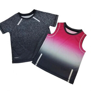 4T Black and Pink Athletic Tshirt Tank Top Set, Unisex Kid Sport Shirts and Tops